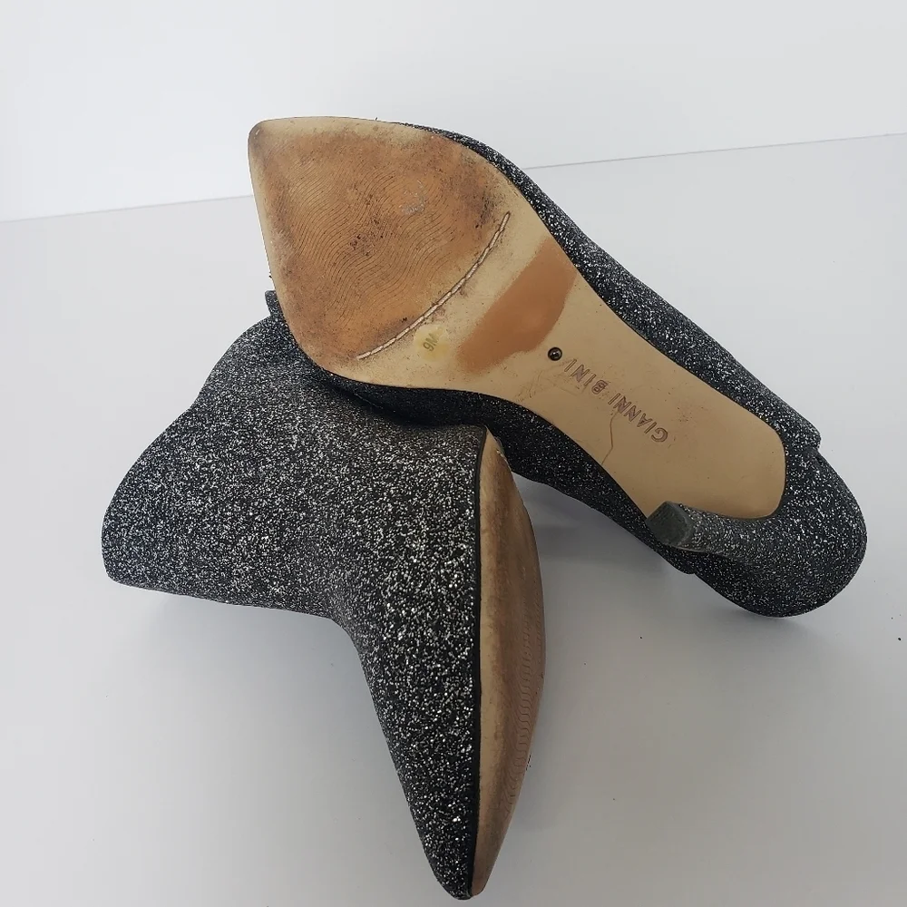 Gianni Bini Black Glitter Pointed-Toe Mule Heels
